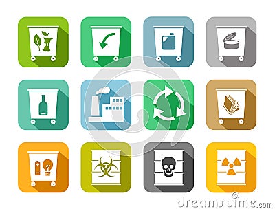 Waste disposal, color icons, vector Vector Illustration
