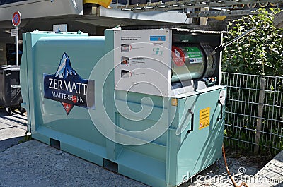 Garbage collection electric container waste in the village of Zermatt, Switzerland Editorial Stock Photo