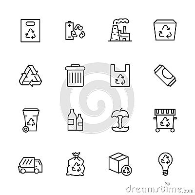 Garbage collection and waste disposal icon simple symbols set. Ecology and environment safety. Processing food waste and Vector Illustration
