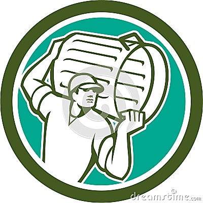 Garbage Collector Carrying Bin Circle Retro Stock Photo