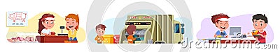 Garbage collector, customer, supermarket cashier Vector Illustration