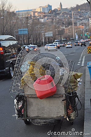 Garbage collector in Seoul city Editorial Stock Photo