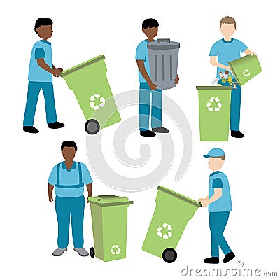 Garbage collector with trash bin Vector Illustration