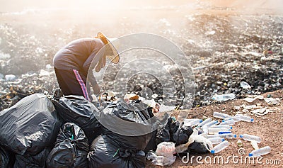 Garbage collector. waste plastic bottles and other types of plastic Editorial Stock Photo