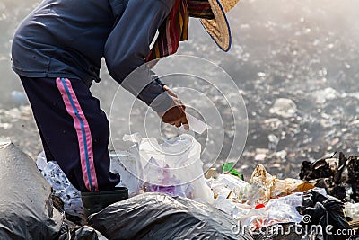 Garbage collector. waste plastic bottles and other types of plastic waste Editorial Stock Photo