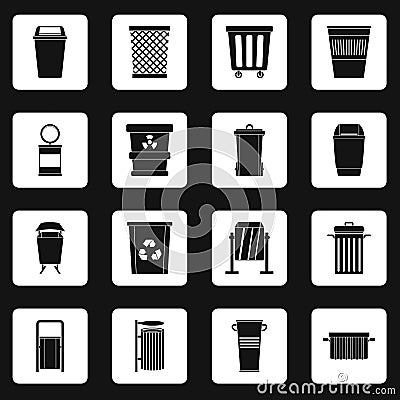 Garbage container icons set squares vector Vector Illustration