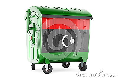 Garbage container with Libyan flag, 3D rendering Stock Photo