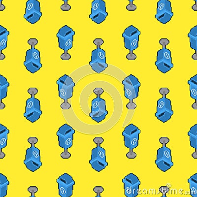 Garbage container pixel art pattern seamless. 8 bit trash can pixelated background Vector Illustration