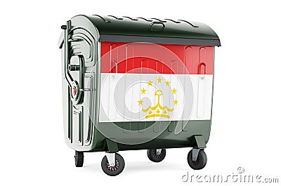 Garbage container with Tajik flag, 3D rendering Stock Photo