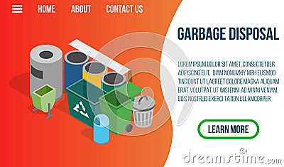 Garbage disposal concept banner, isometric style Vector Illustration