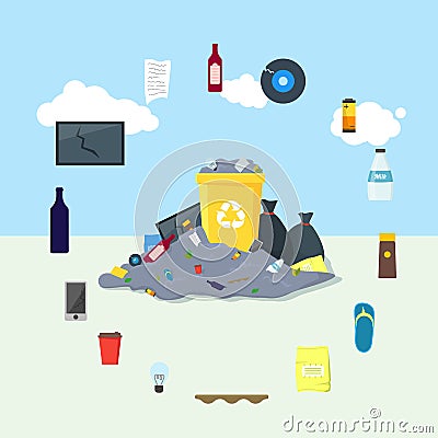 Garbage Dump or Landfill Card Poster. Vector Vector Illustration