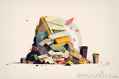 Garbage Dump: picture of large pile of household waste, including food scraps, paper, and plastic AI generation Stock Photo