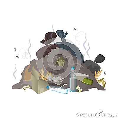 Garbage dump. Trash, rubbish and waste environment pollution. Ecology problem concept. Vector Vector Illustration