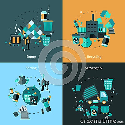 Garbage Flat Set Vector Illustration