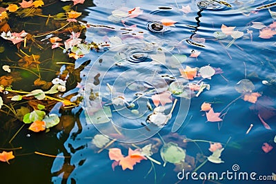 garbage floating on a water body surface Stock Photo