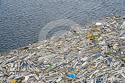 Garbage floating in the water Stock Photo
