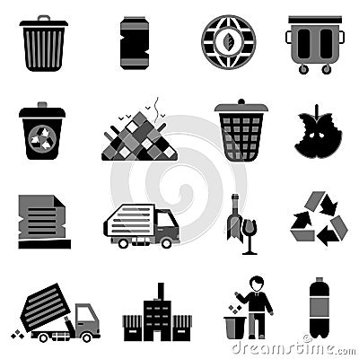 Garbage Icons Black Vector Illustration