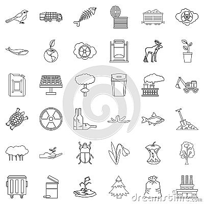 Garbage icons set, outline style Vector Illustration