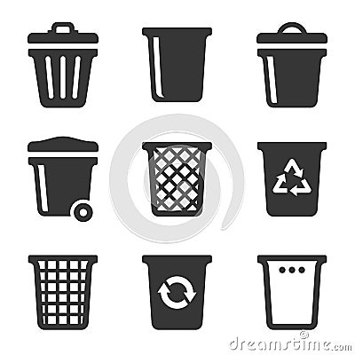 Garbage Icons Set on White Background. Vector Vector Illustration