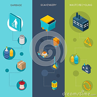 Garbage Isometric Banners Vector Illustration