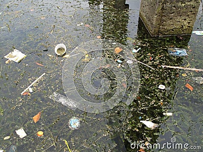 Garbage in the lake Atitlan, San Juan, Guatemala Stock Photo