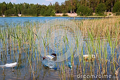 Garbage in the lake Stock Photo