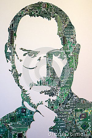 GARBAGE MUSEUM `MU-MU`, RUSSIA - OCTOBER 2016: Steve Jobs from electronic boards Editorial Stock Photo