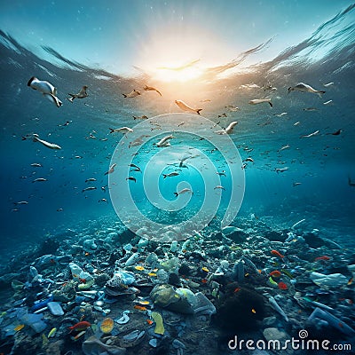 Garbage ocean blue water waste plastic ecology, Generative AI Stock Photo