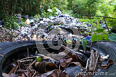 Garbage pile in jungle Stock Photo