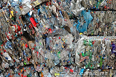 Garbage plastic bottles prepared for recycling Editorial Stock Photo