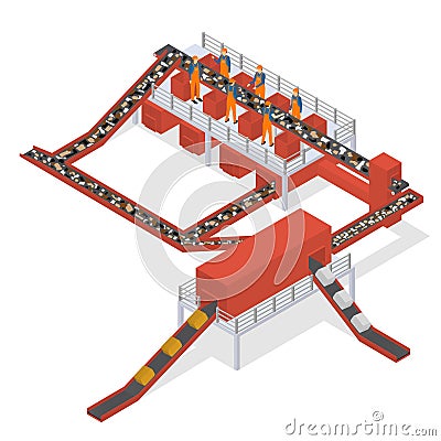 Garbage Processing Concept 3d Isometric View. Vector Vector Illustration