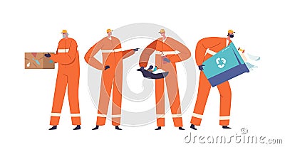 Garbage Processing Worker Characters Collect, Sort, And Dispose Of Waste, Ensuring Proper Recycling And Disposal Vector Illustration