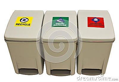 Garbage, recycle, infect waste bins Stock Photo