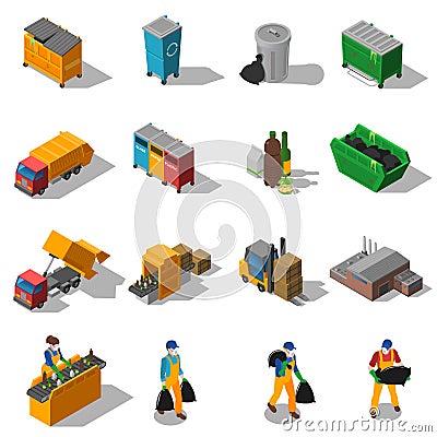 Garbage Recycling Isometric Icons Collection Vector Illustration