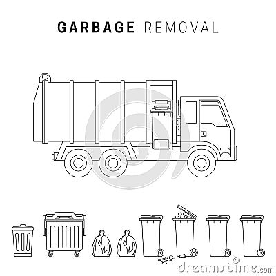 Garbage removal line drawing Vector Illustration