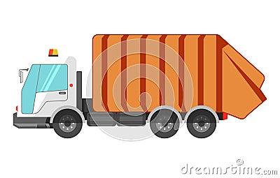 Garbage removal service dumpster dustcart truck vector flat icon Vector Illustration