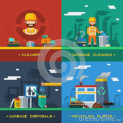 Garbage Removal 2x2 Design Concept Vector Illustration