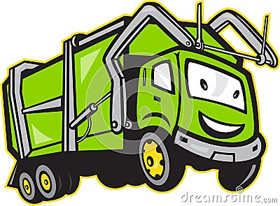 Garbage Rubbish Truck Cartoon Vector Illustration