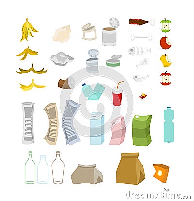 Garbage set. Rubbish icon collection. trash sign. litter symbol. Vector Illustration