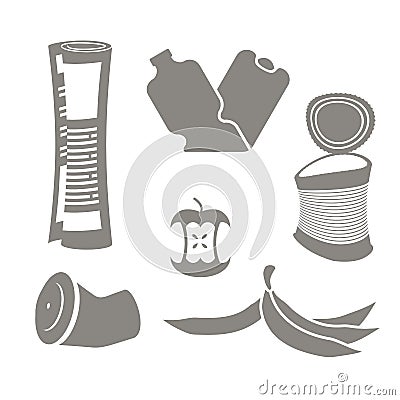 Garbage set. Rubbish icon collection. trash sign. litter symbol. Vector Illustration