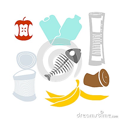 Garbage set. Rubbish icon collection. trash sign. litter symbol. Vector Illustration