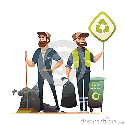 Garbage Sorting Collecting Recycling Cartoon Illustration Vector Illustration