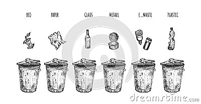 Garbage sorting process icons Vector Illustration