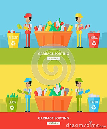 Garbage Sorting. Website Design Template Vector Illustration