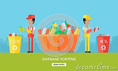 Garbage Sorting. Website Design Template Vector Illustration