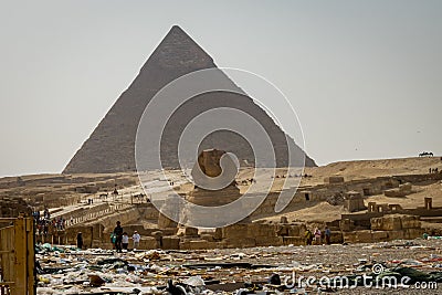 Garbage, Sphinx and Pyramids of Egypt Editorial Stock Photo