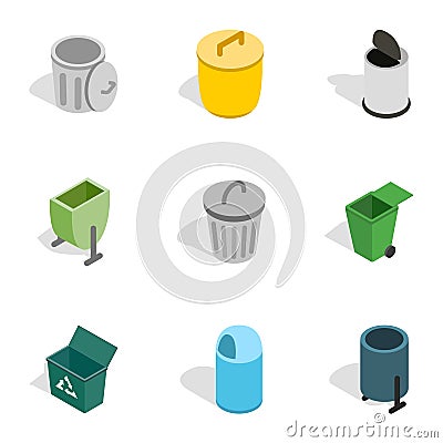 Garbage storage icons, isometric 3d style Vector Illustration