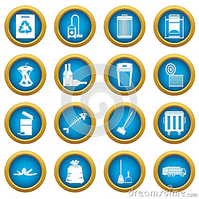 Garbage thing icons blue circle set Vector Illustration