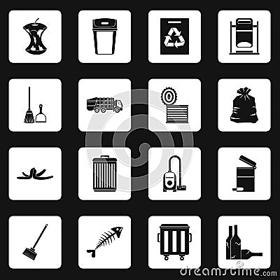 Garbage thing icons set squares vector Vector Illustration