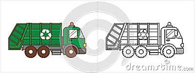 Garbage truck coloring page Garbagetruck side view Vector Illustration